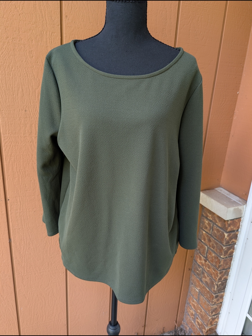 Green Envelope Olive Crewneck Blouse Slit Sleeves Women's XL